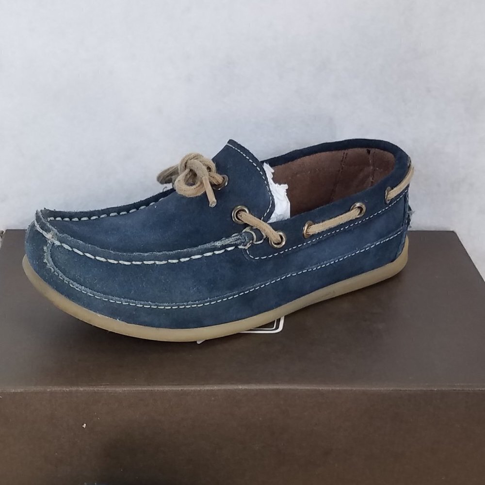 Florsheim Boat Shoe Jasper Tie Jr. Suede Genuine Leather Navy Blue Boys 1.5